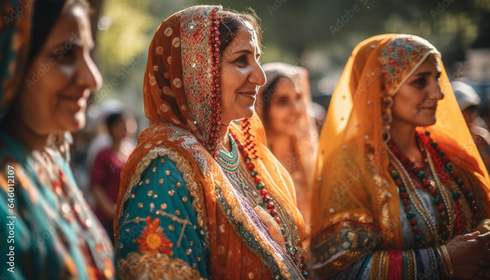 A joyful celebration of Indian culture with smiling men and women generated by AI
