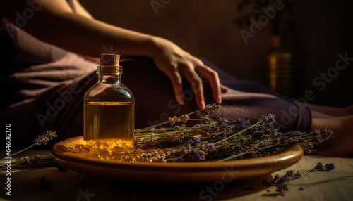 Relax with aromatherapy oil massaging, herbal medicine for wellbeing generated by AI
