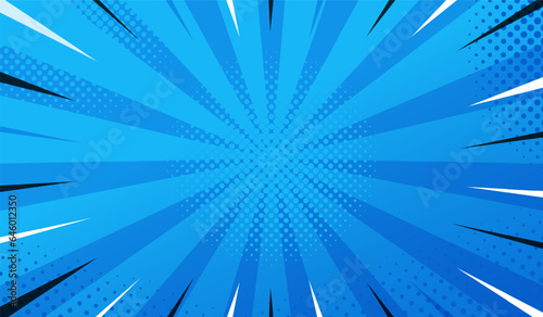 Blue Sunny haze pop art retro vector background. Anime  Background Style Illustration 