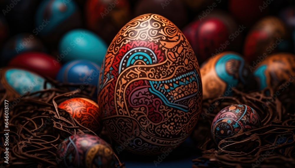 Photo of a stack of vibrant and decorative eggs Photo of a stack of vibrant and decorative eggs