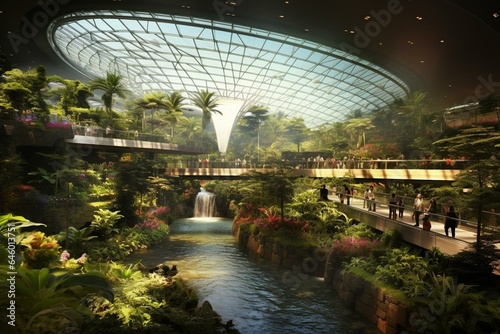 Interior of Changi Airport in Singapore, a major transportation hub in Southeast Asia. Generative AI photo