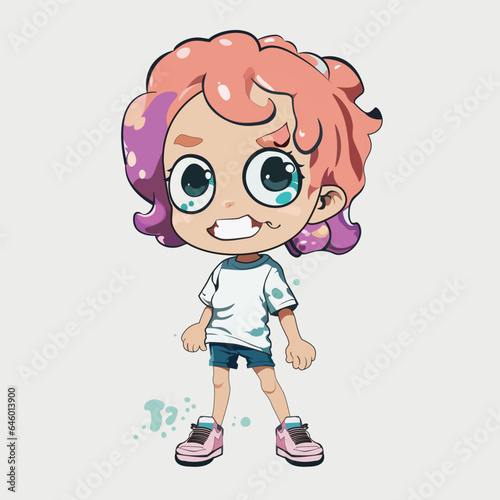 Obraz na płótnie cute and adorable kid, sticker, Illustration, Splatoon Style, 2D Style, Vectoria