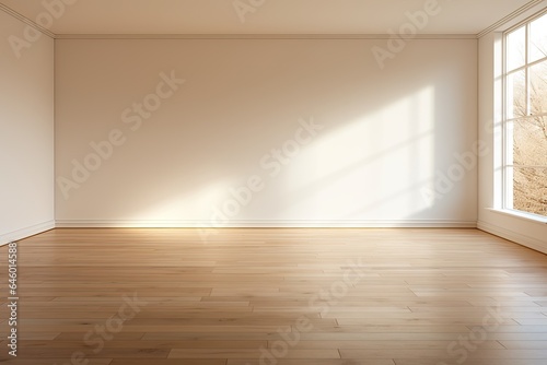 Sunlight falling into an empty room with a mock up wall.