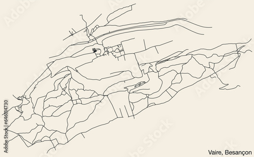 Detailed hand-drawn navigational urban street roads map of the VAIRE COMMUNE of the French city of BESANCON, France with vivid road lines and name tag on solid background