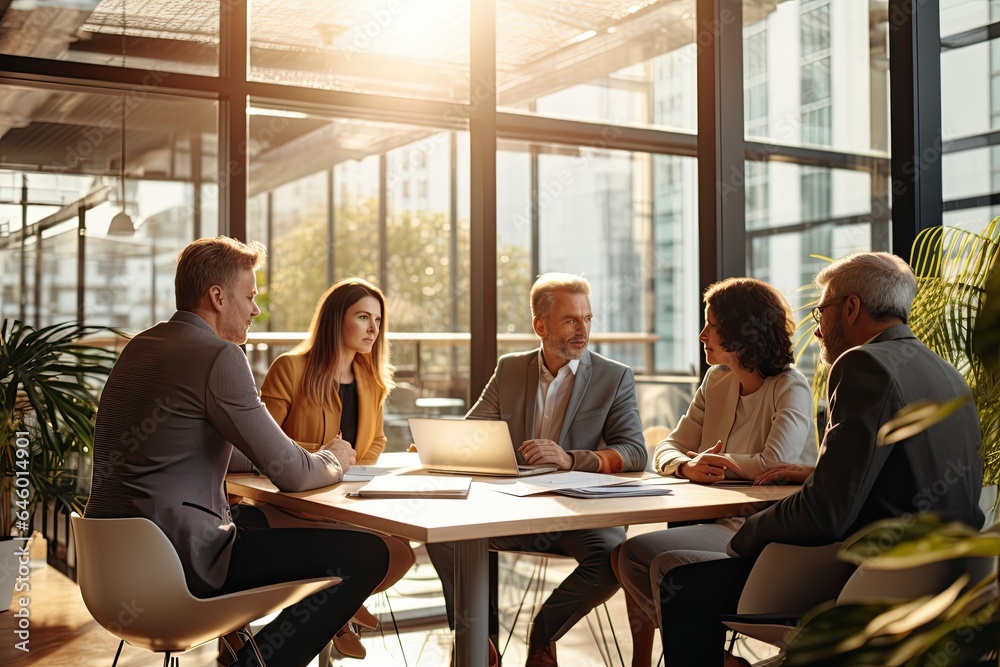 A group of businesspeople are sitting around a table and discussing a new project. A group of businesspeople are sitting around a table and discussing a new project.