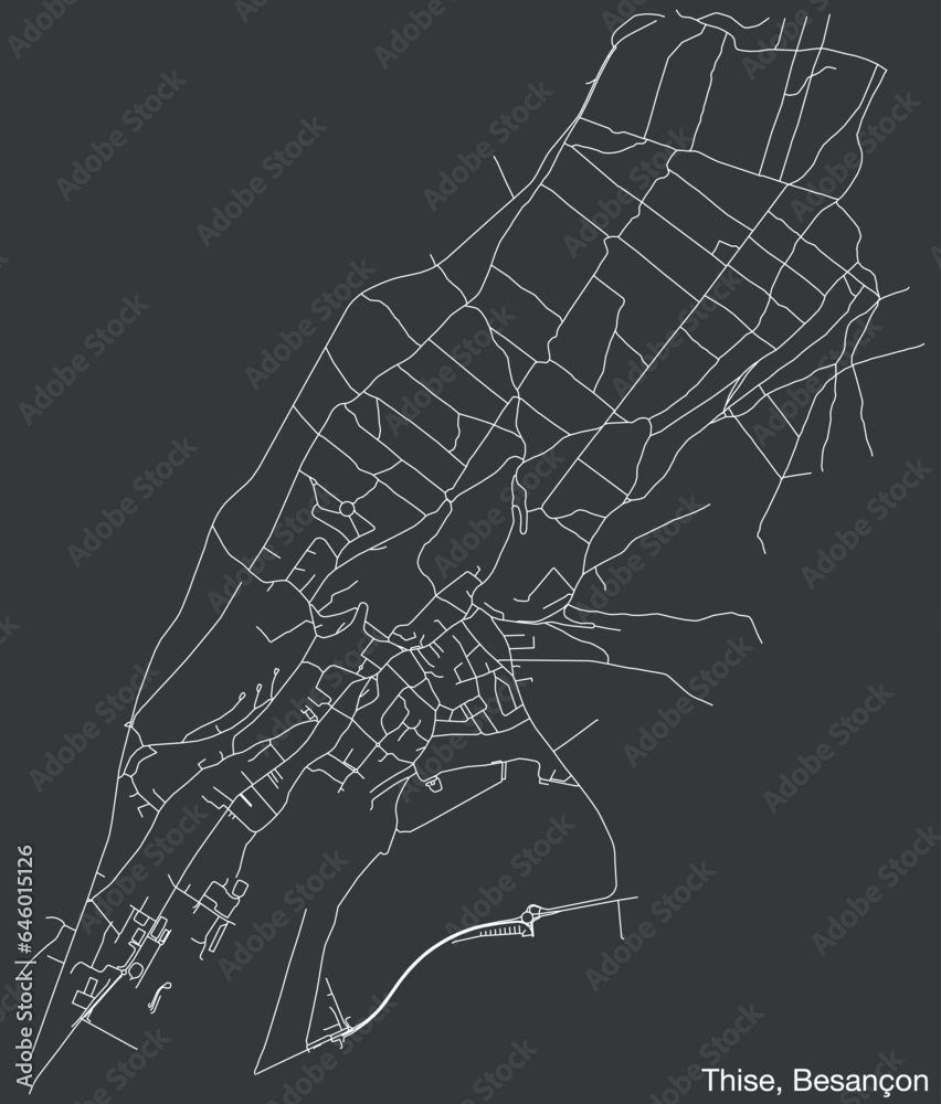 Detailed hand-drawn navigational urban street roads map of the THISE COMMUNE of the French city of BESANCON, France with vivid road lines and name tag on solid background