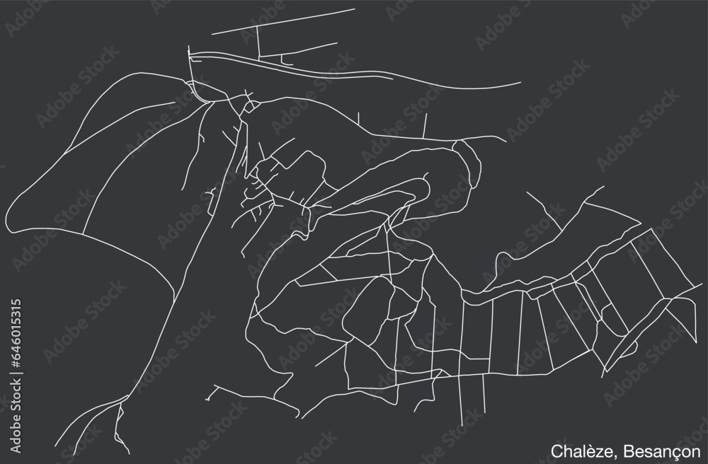 Detailed hand-drawn navigational urban street roads map of the CHALÈZE COMMUNE of the French city of BESANCON, France with vivid road lines and name tag on solid background