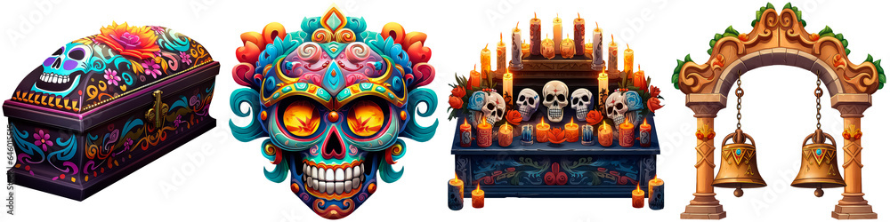 The concept of the Day of the Dead in Mexico on a white background