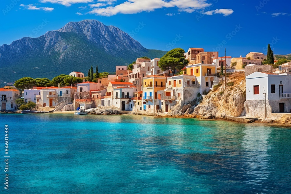 Town on an island in Greece. Generative AI
