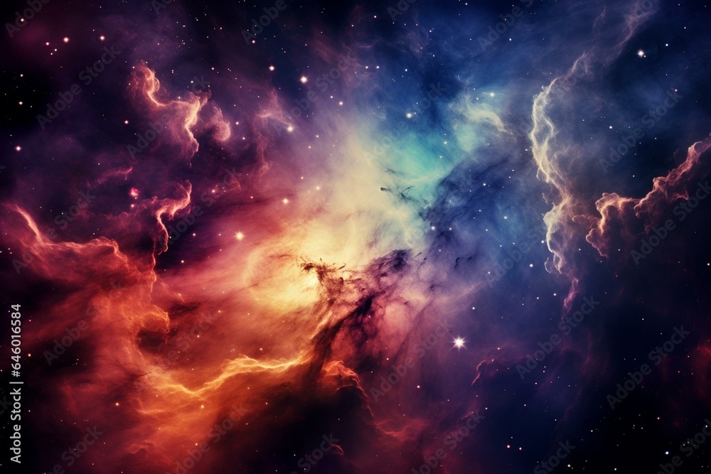 Astronomical phenomenon of star formation in outer space within vibrant nebula clouds. Generative AI