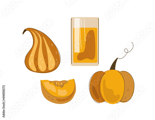 A glass of pumpkin juice . Autumn food vector cartoon flat doodle illustration.