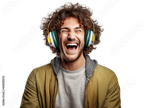 Music lover derives pleasure from beats and rhythm through headphones, cut out