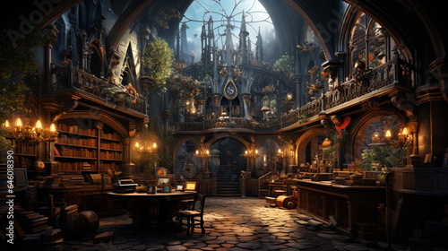 ancient library enchanted books magical aura
