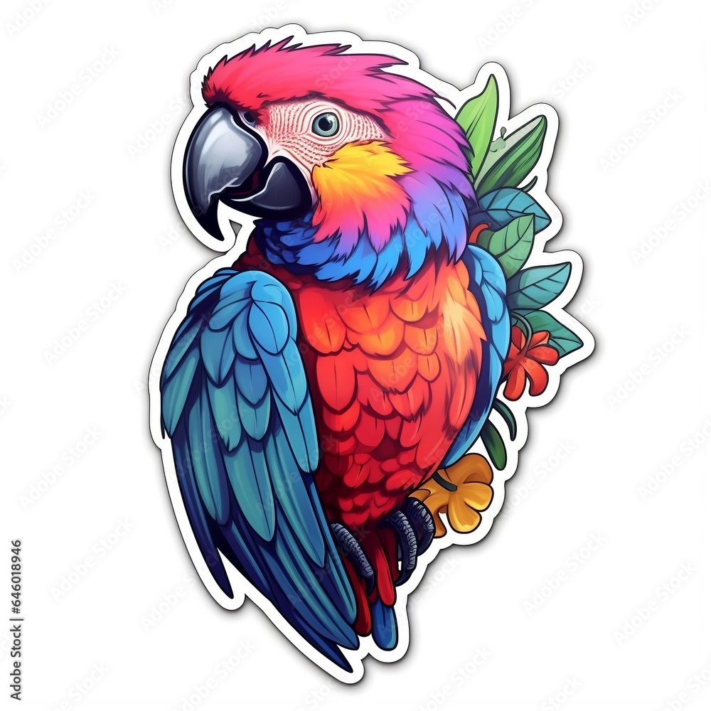 Colorful Macaw Parrot Sticker. Isolated on a white background