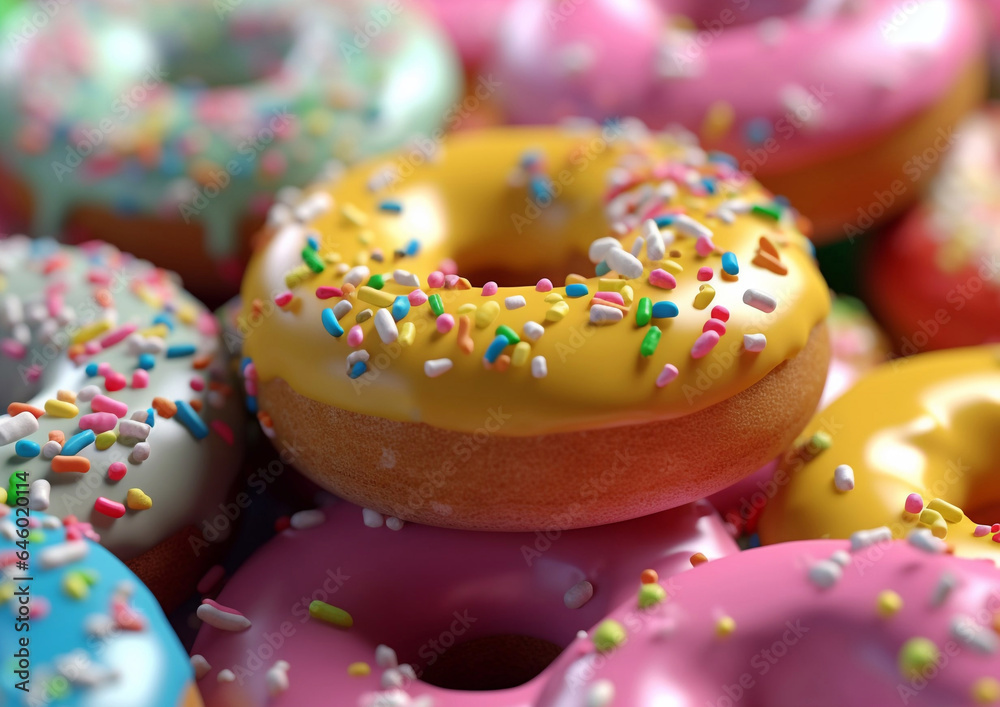 Donuts with caramel and strawberry glaze and sweet sprinkles.Macro.AI Generative Donuts with caramel and strawberry glaze and sweet sprinkles.Macro.AI Generative