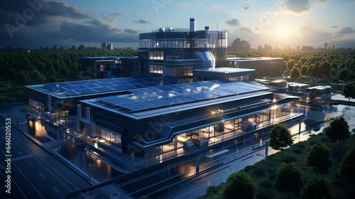 Aerial Glimpse of a Contemporary Manufacturing Plant Sporting a Solar Array on its Roof