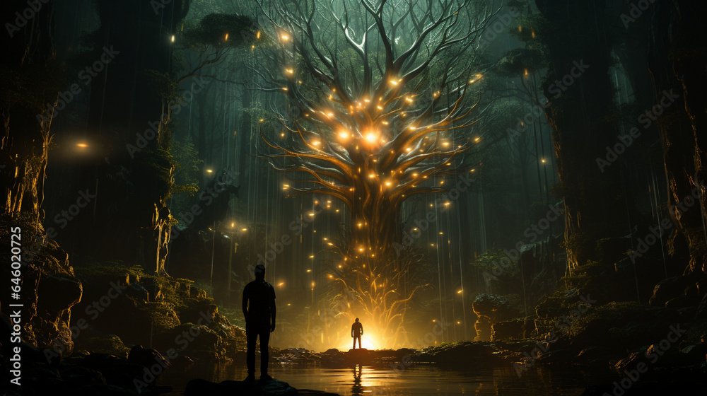 spirit animal encounter mystical forest surreal lighting