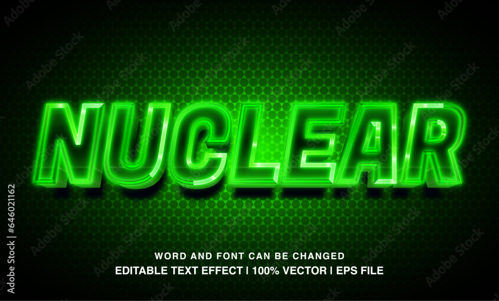 Nuclear editable text effect template, green neon light futuristic glossy typeface, premium vector