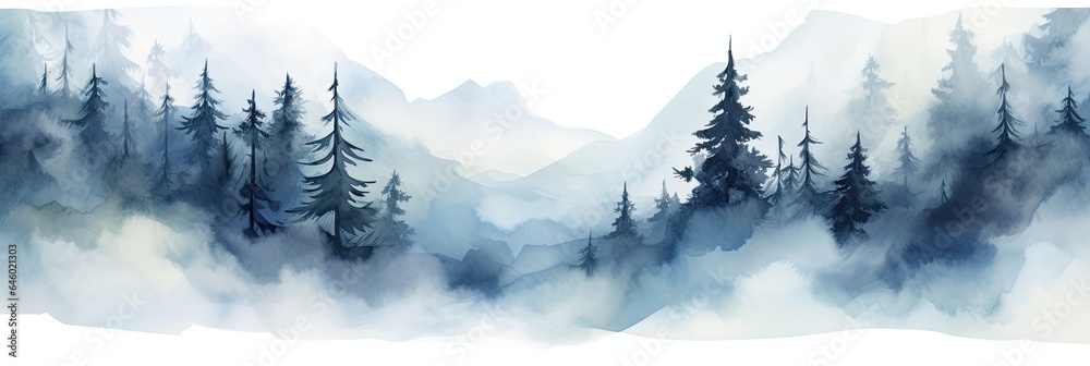Watercolor painting of a forest landscape. - obrazy, fototapety, plakaty 