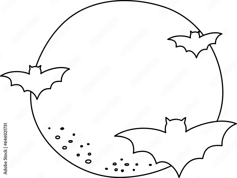 Obraz premium Halloween Bats Flying In The Dark Moon Coloring Line Illustration