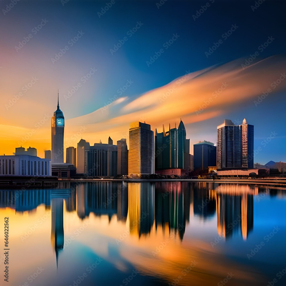 city skyline at sunset  generated by AI