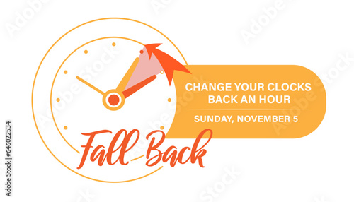 Daylight Saving Time Ends November 5, 2023 Web Banner Reminder. Vector illustration with clocks turning an hour back