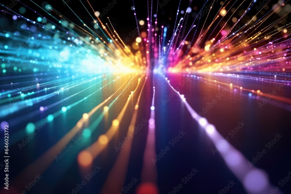 Fiber optic light transfer futuristic background. Cyberspace and background. Generative AI Fiber optic light transfer futuristic background. Cyberspace and background. Generative AI