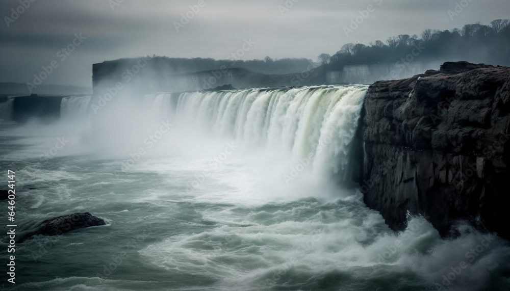 The majestic waterfall flows over the cliff, spraying mist everywhere generated by AI The majestic waterfall flows over the cliff, spraying mist everywhere generated by AI