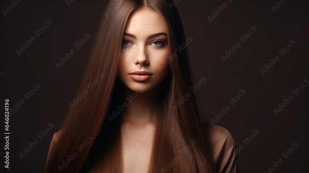 Beautiful fashion woman long curly big curls. Hair and makeup, straight long shiny hair. Beauty and hair care