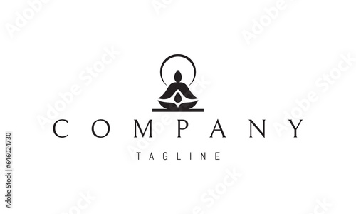 A vector logo with an abstract image of a monk in the lotus position with a drop in the middle.