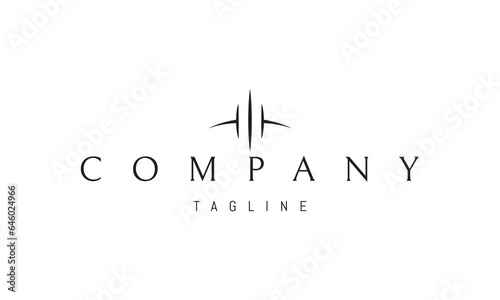 A vector logo with an abstract image of a spaceship against the horizon.