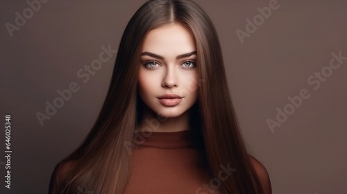 Beautiful fashion woman long curly big curls. Hair and makeup, straight long shiny hair. Beauty and hair care photo