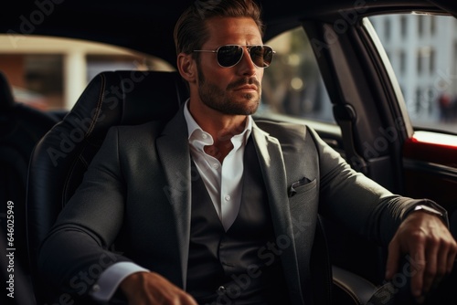 man in elegant clothes sits behind the wheel of a fine sports car  © Natalia