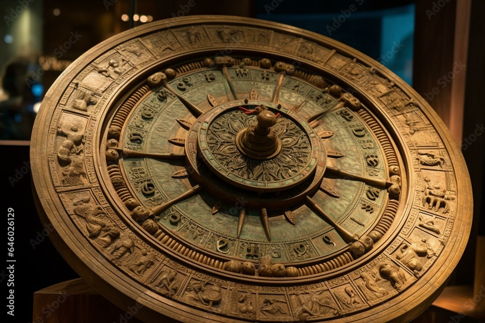 A rotating wheel representing the zodiac signs. Generative AI