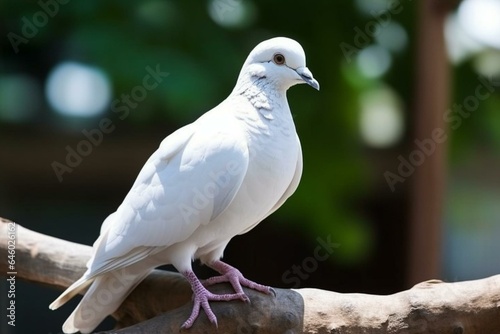 Symbol of peace, this white bird represents love and freedom. Doves, resembling domestic pigeons, live freely as birds. Generative AI