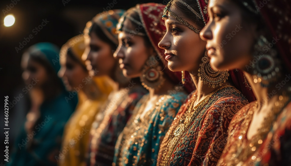 Beautiful young women in traditional clothing celebrate Indian culture outdoors generated by AI