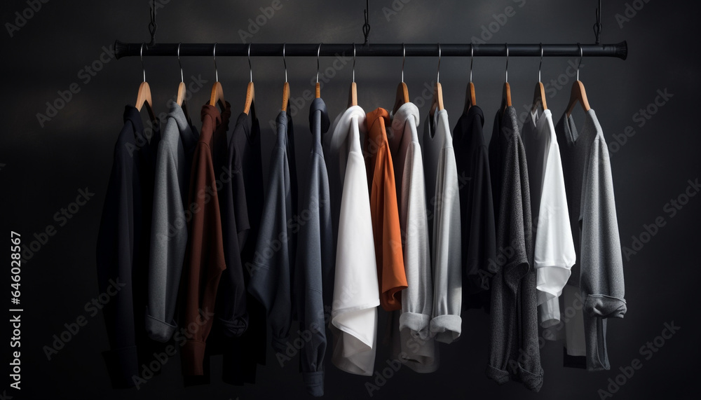 A modern boutique collection of elegant garments hanging in a row generated by AI