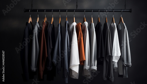 A modern boutique collection of elegant garments hanging in a row generated by AI