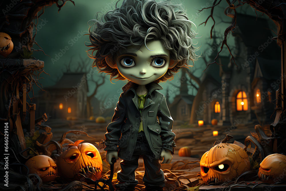 Spooky zombie kid celebrating halloween night Spooky zombie kid celebrating halloween night
