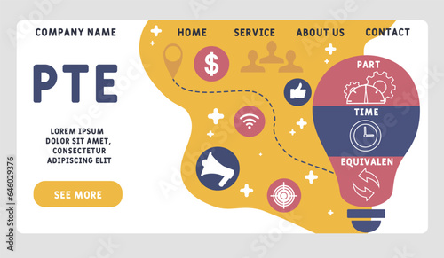PTE - Part time equivalen acronym. business concept background.  vector illustration concept with keywords and icons. lettering illustration with icons for web banner, flyer, landing