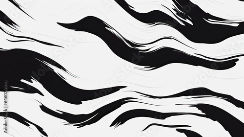 Illustration of an abstract black and white painting with wavy lines creating a graphic and textured effect, AI
