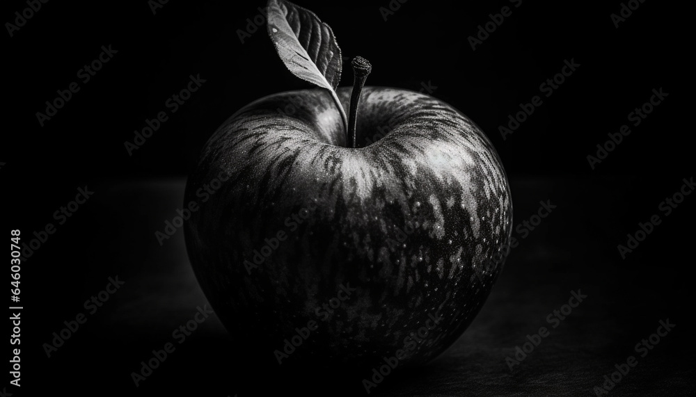 Juicy apple on black background, a fresh and healthy snack generated by AI Juicy apple on black background, a fresh and healthy snack generated by AI