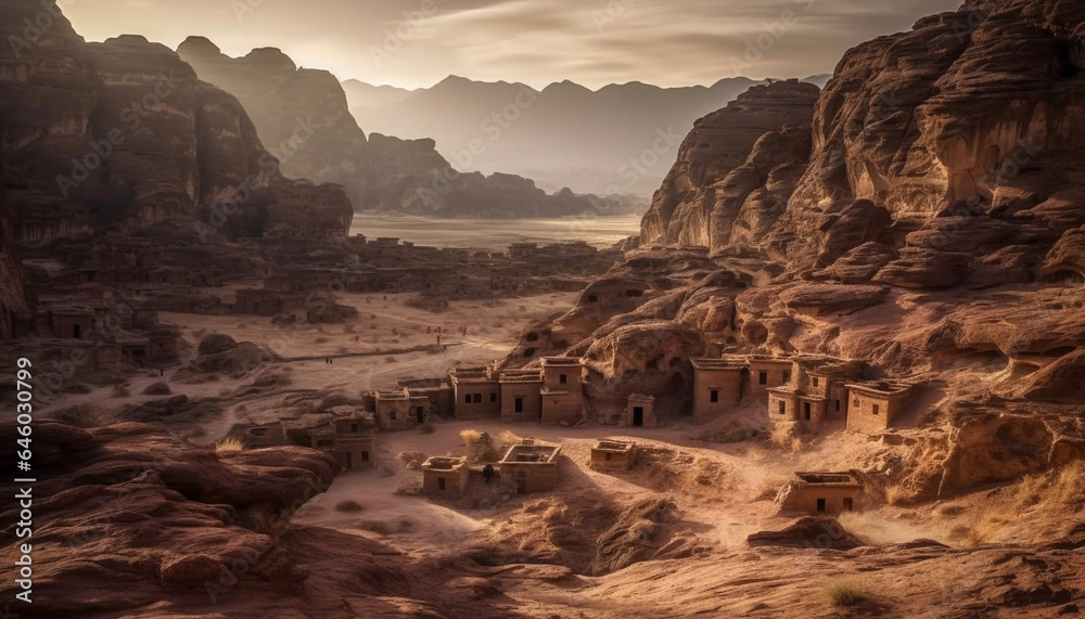 Fototapeta premium Abandoned ruins of ancient civilization reveal beauty in nature architecture generated by AI