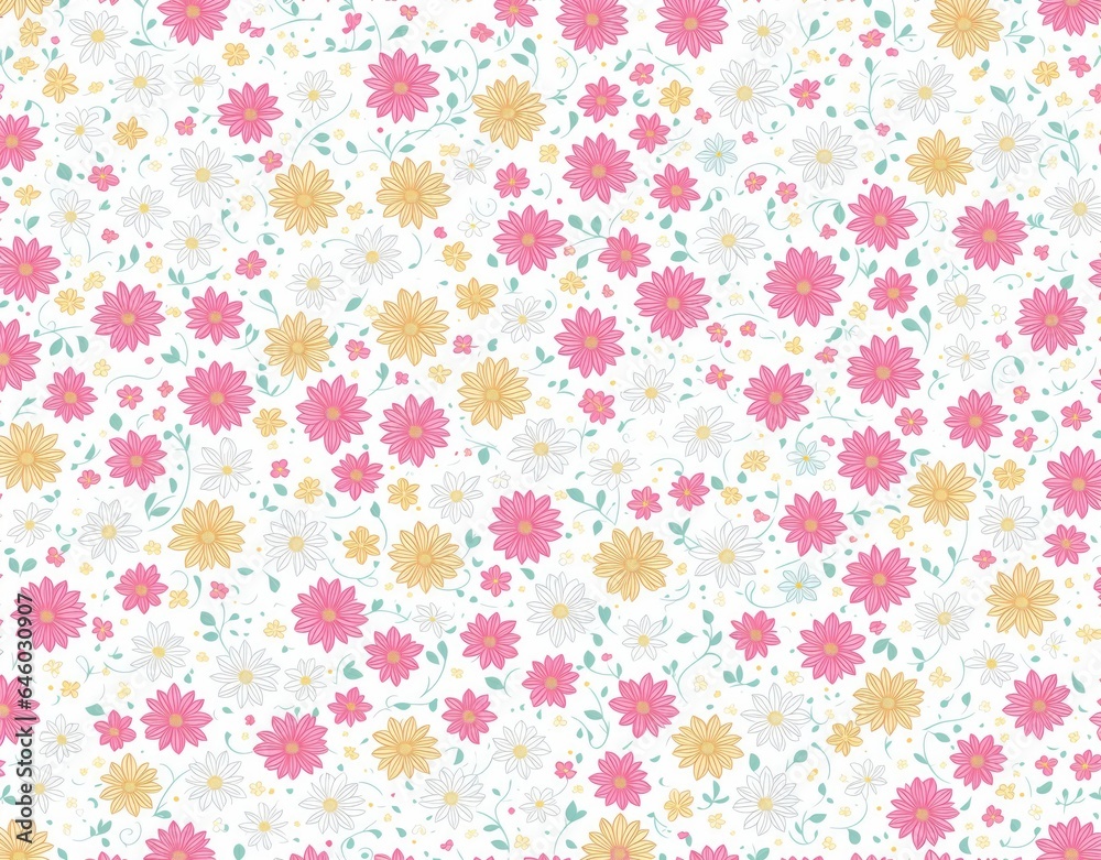 Pattern of multi-colored flowers. AI generated.
