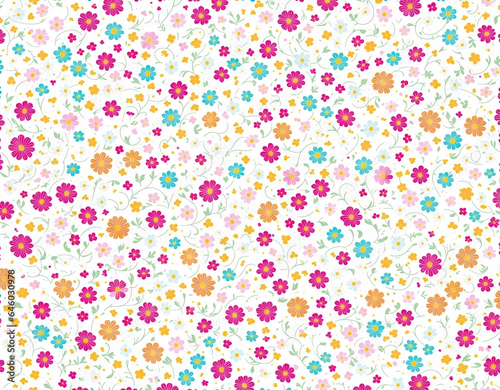 Pattern of multi-colored flowers. AI generated.