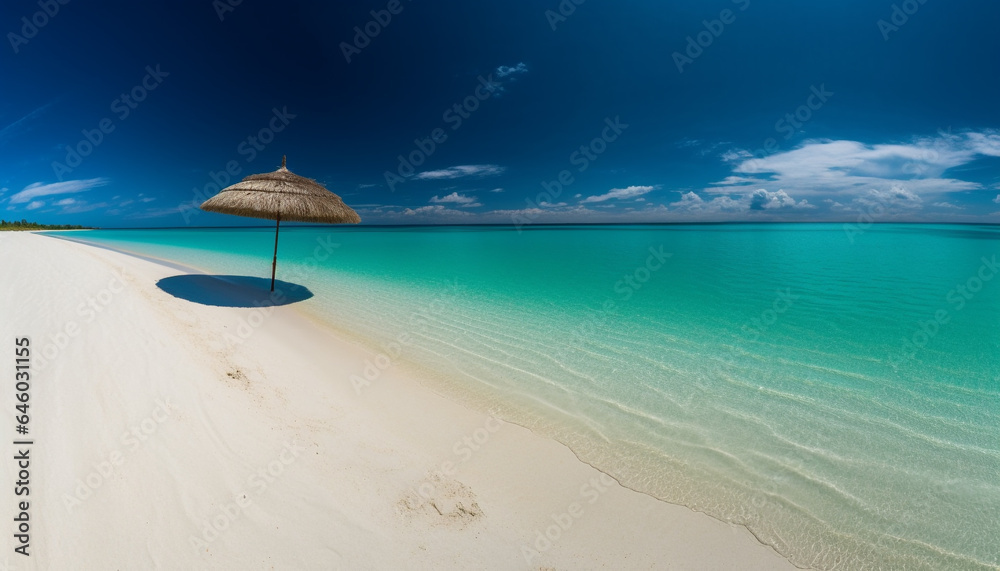 A tranquil scene of beauty in nature turquoise waters, palm trees generated by AI A tranquil scene of beauty in nature turquoise waters, palm trees generated by AI