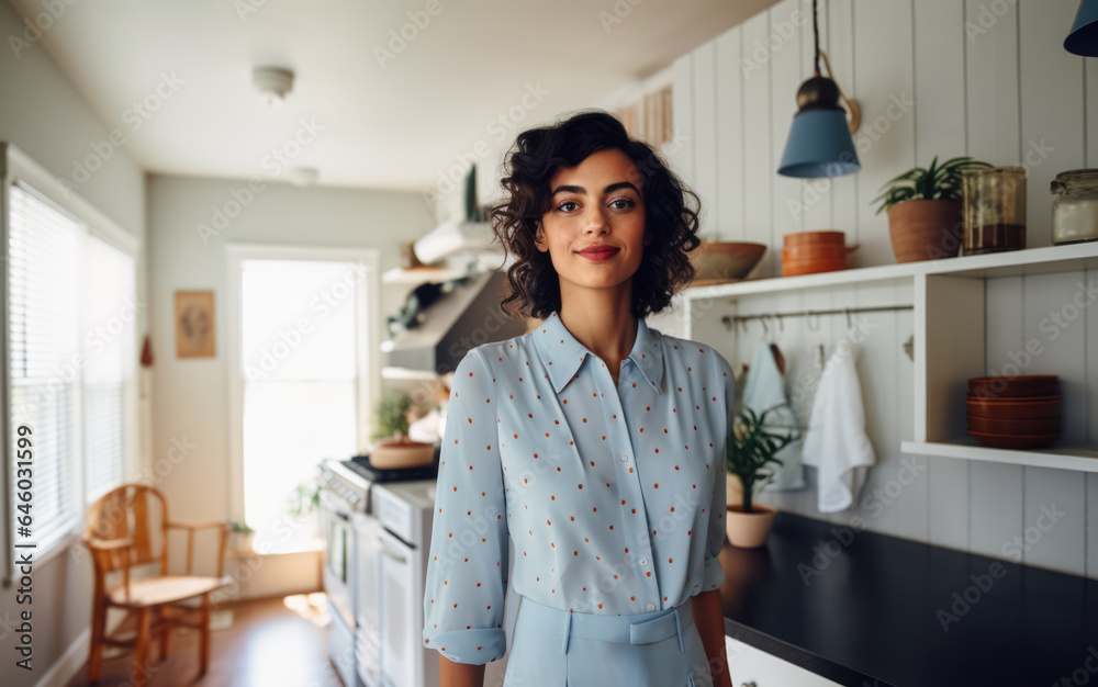 Young woman in the kitchen of her home Young woman in the kitchen of her home