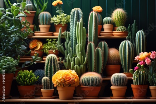 Wallpaper Mural Many cacti in different pots for decoration Torontodigital.ca