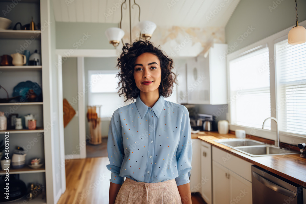 Young woman in the kitchen of her home Young woman in the kitchen of her home