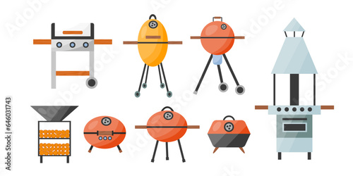 Different kinds of grill barbecue set. Vector BBQ party grill variation flat style set
